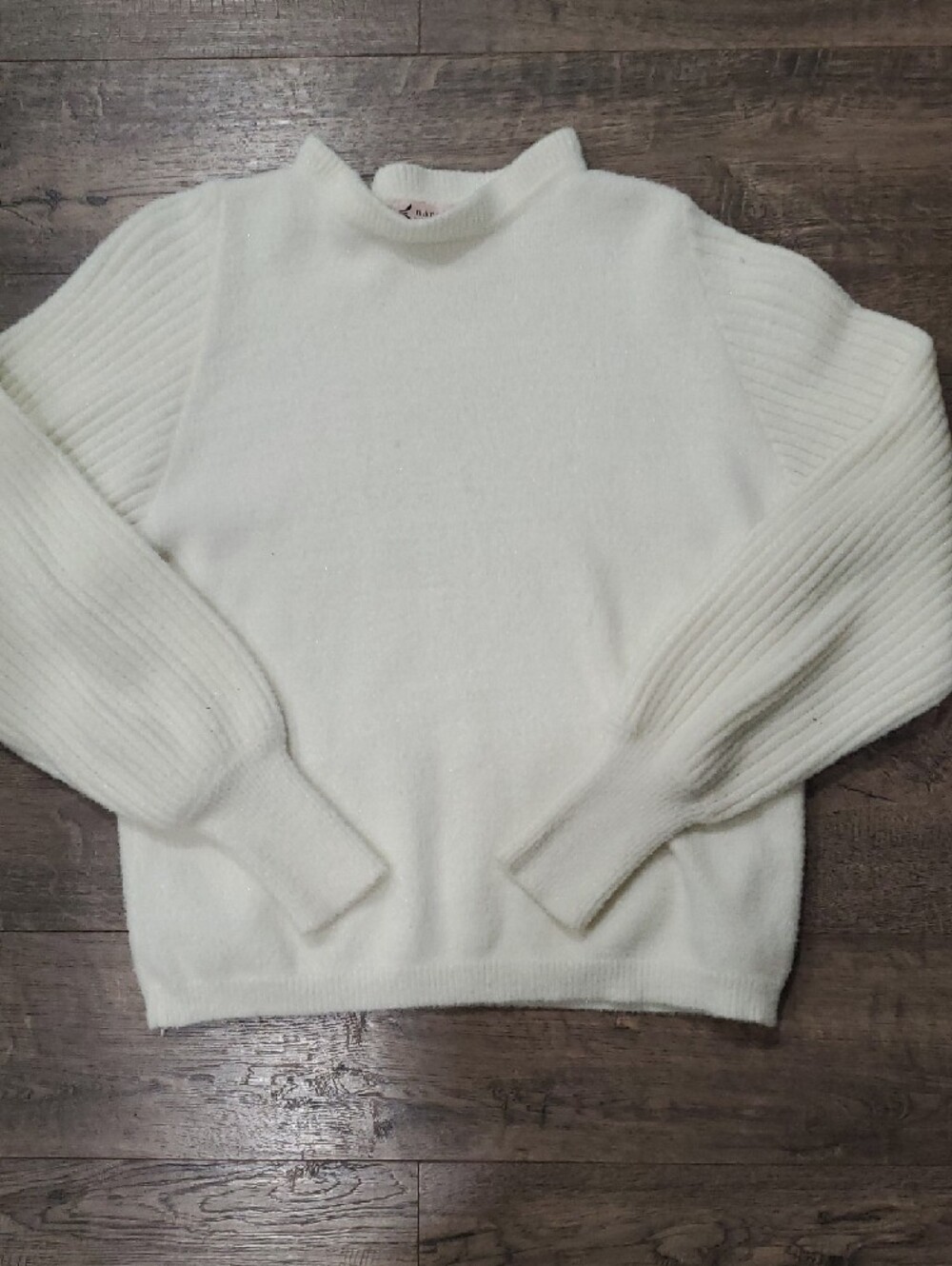 Nanette Lepore Ivory Crewneck Sweater with Ribbed Sleeves - Picture 6 of 8
